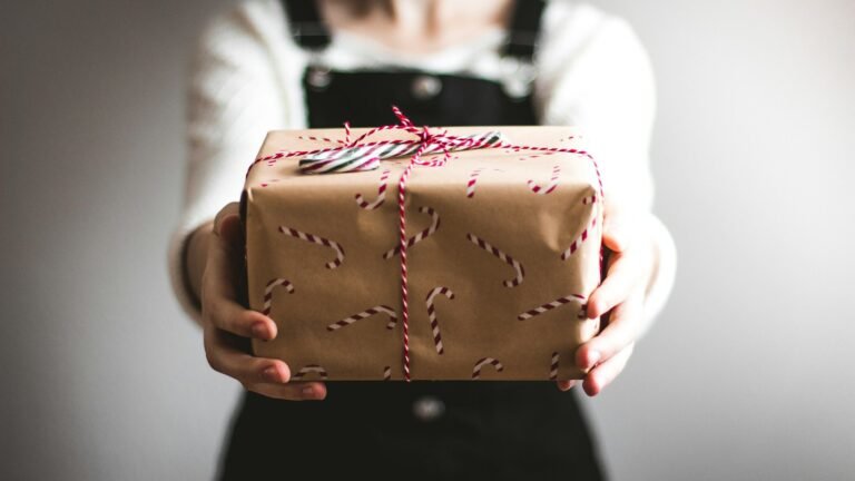 Mains présentant une boîte cadeau